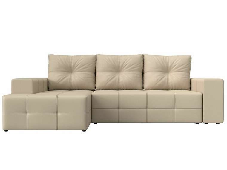 Угловой диван-кровать Перри бежевого цвета (экокожа) левый угол