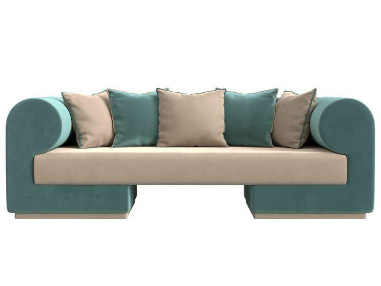 Прямой диван Кипр бирюзово-бежевого цвета