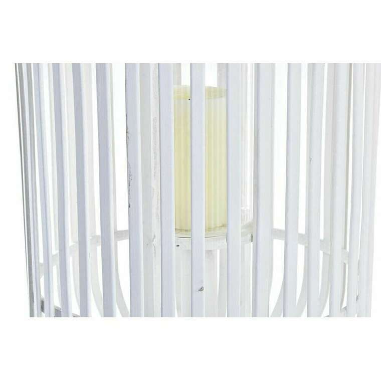 Фонарь DKD Home Decor Стеклянный Белый Бамбук (28 x 28 x 47 cm)