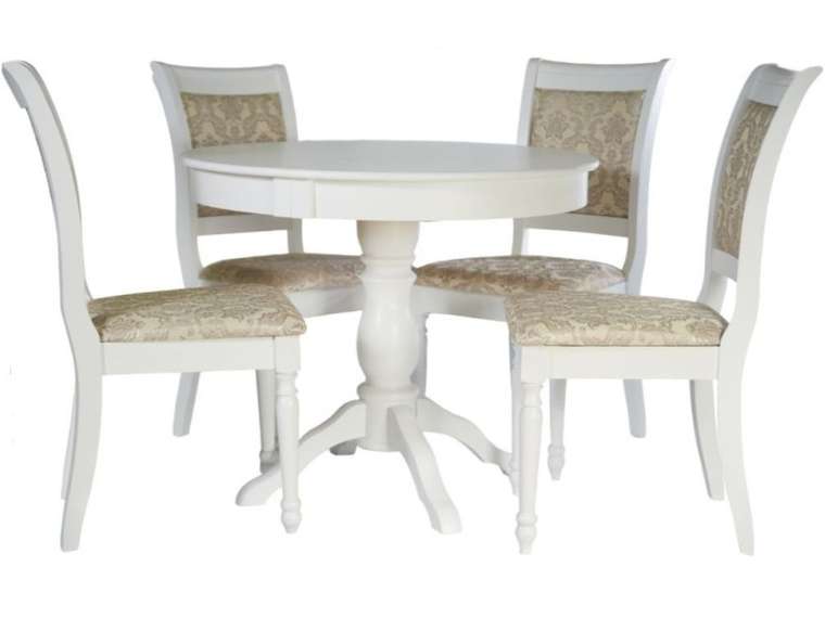 Обеденная группа из стола Гелиос и четырех стульев Ника бело-бежевого цвета