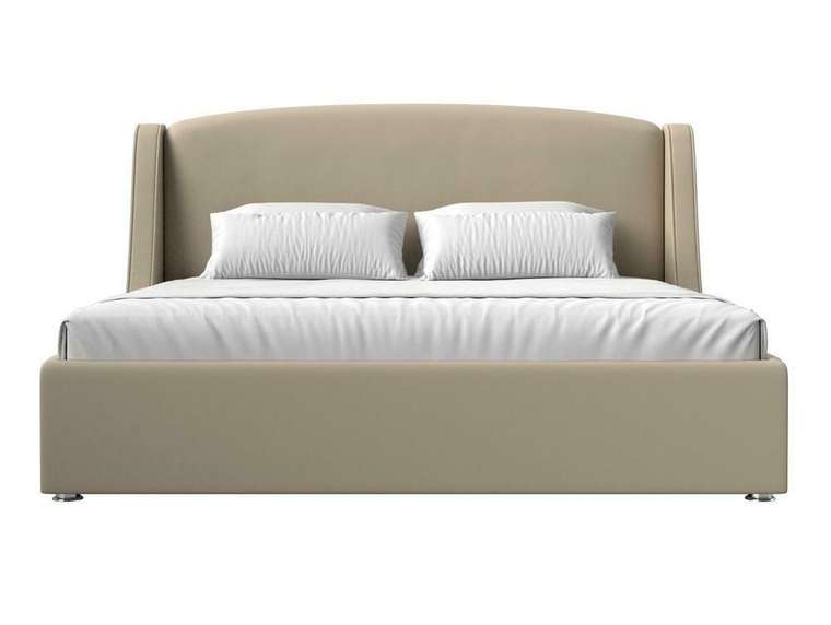Кровать Лотос 200х200 бежевого цвета с подъемным механизмом (экокожа)