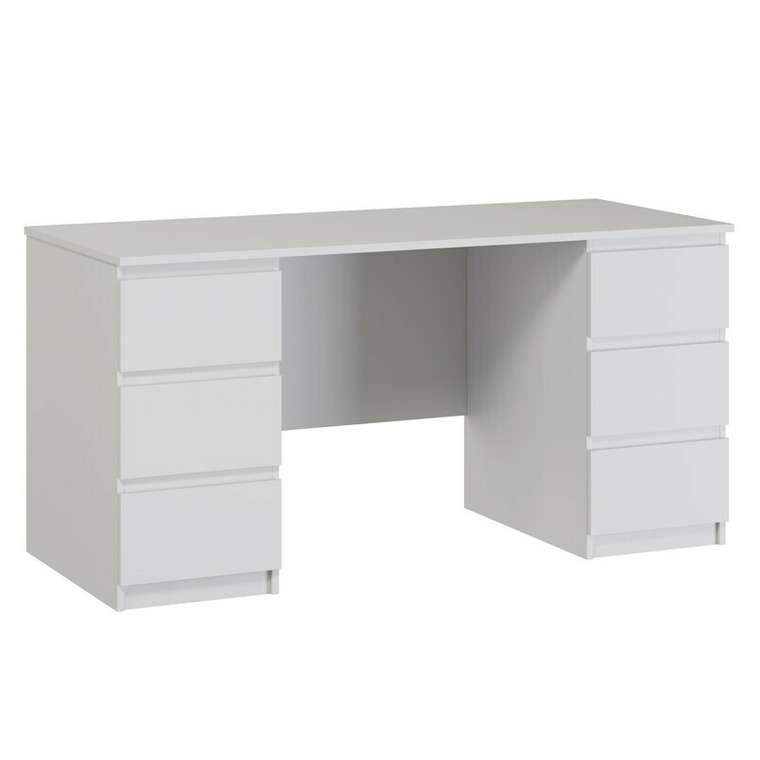 Стол письменный двухтумбовый с шестью ящиками Кастор белого цвета