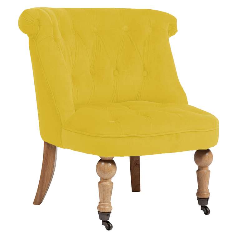 Кресло Amelie French Country Chair в обивке из велюра желтого цвета