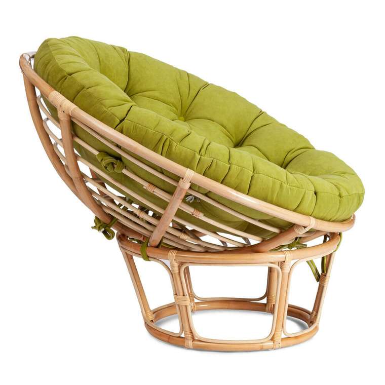 Садовое кресло Papasan Eco бежевого цвета с зеленой подушкой