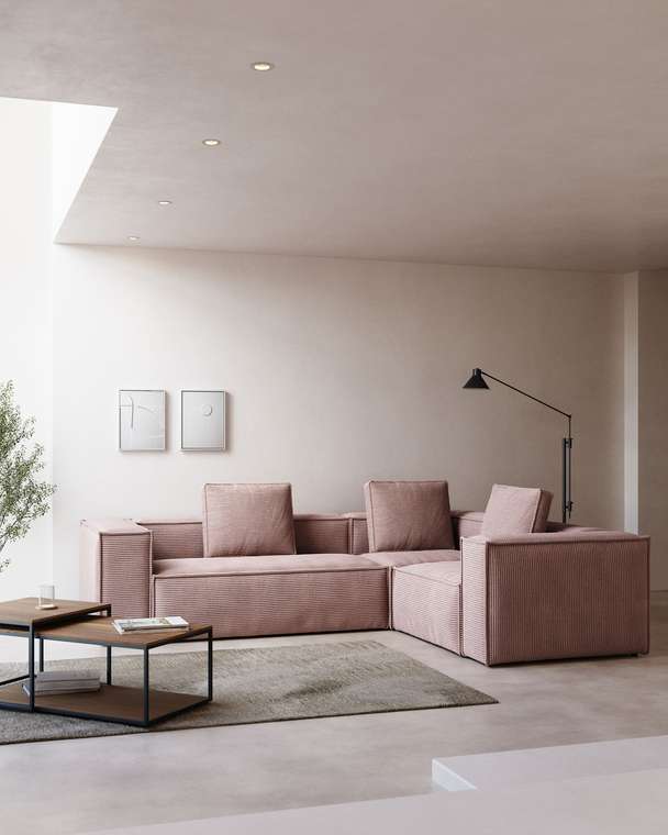 Угловой диван Blok 290х230 розового цвета