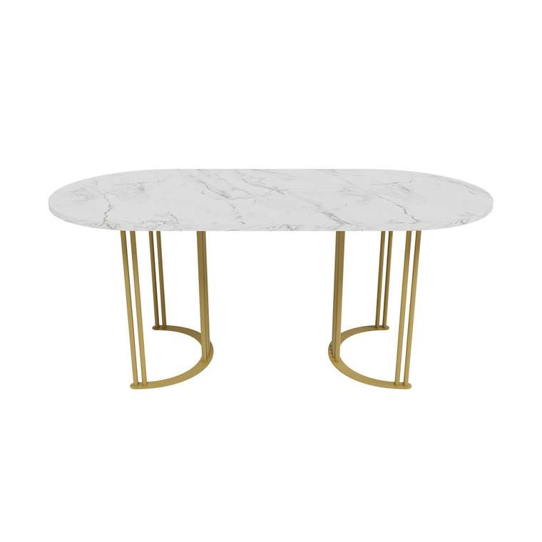 Обеденный стол Violur 180 с металлическим золотым подстольем и черной столешницей