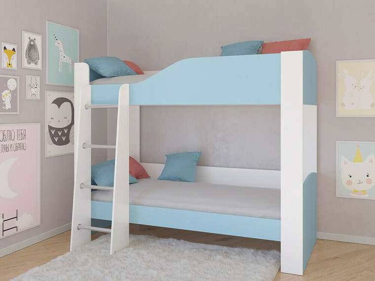 Двухъярусная кровать Астра 2 80х190 бело-голубого цвета 