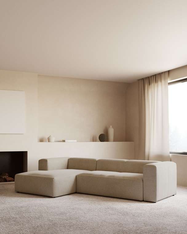 Диван Beige Blok с левым шезлонгом бежевого цвета