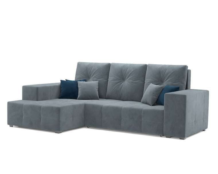 Угловой диван-кровать Монреаль серо-синего цвета левый угол