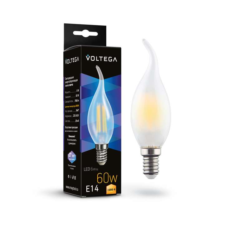 Лампочка Voltega 7210 Candel wind matt 6W Crystal