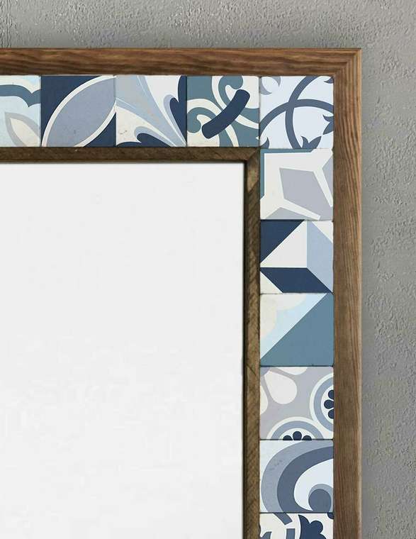 Настенное зеркало с каменной мозаикой 53x73 сине-белого цвета 