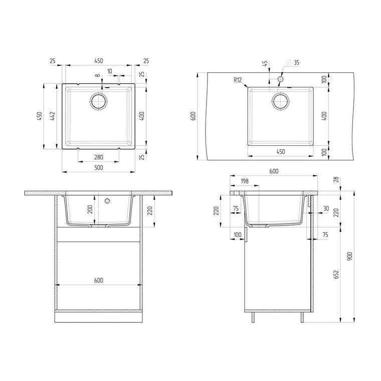 Кухонная мойка Ulgran Quartz Under 450-02, лен