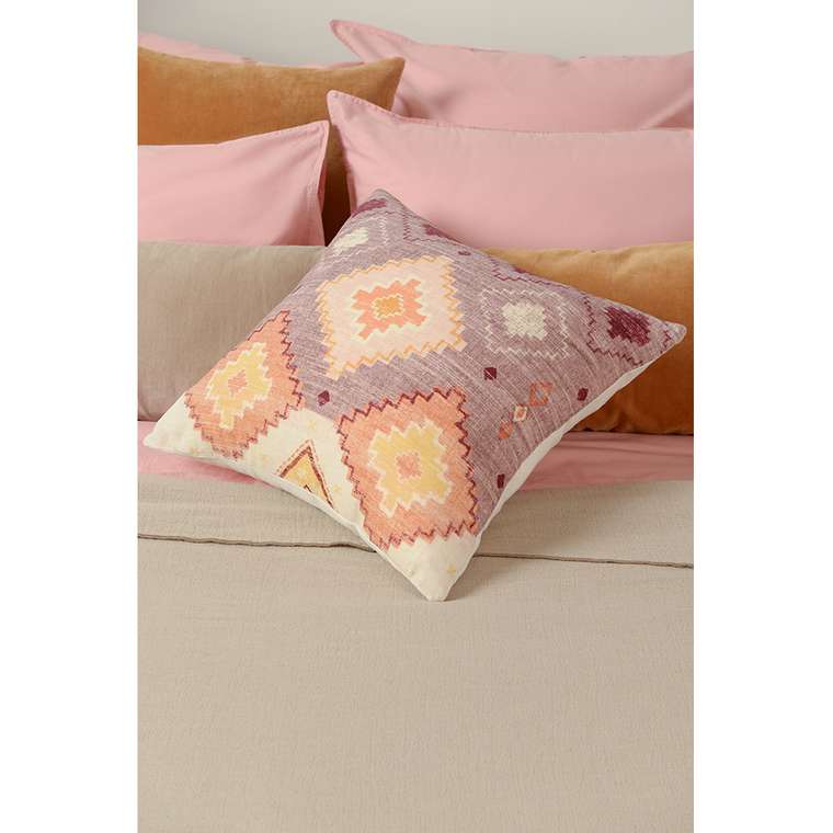 Чехол на подушку из хлопкового бархата с этническим орнаментом Ethnic 45х45 цвета лаванды