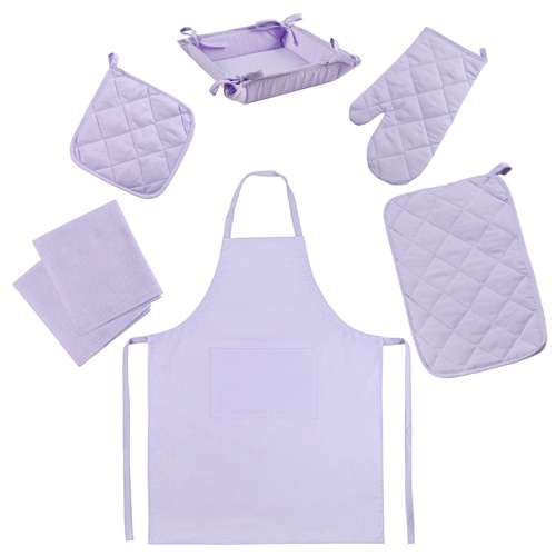 Набор для кухни 'Цвет Эмоций' 7 предметов (прихватка-рукавичка, прихватка, текстильная ваза, подставка под горячее, фартук, полотенце вафельное - 2 шт), 100 % хлопок, 'Лаванда'