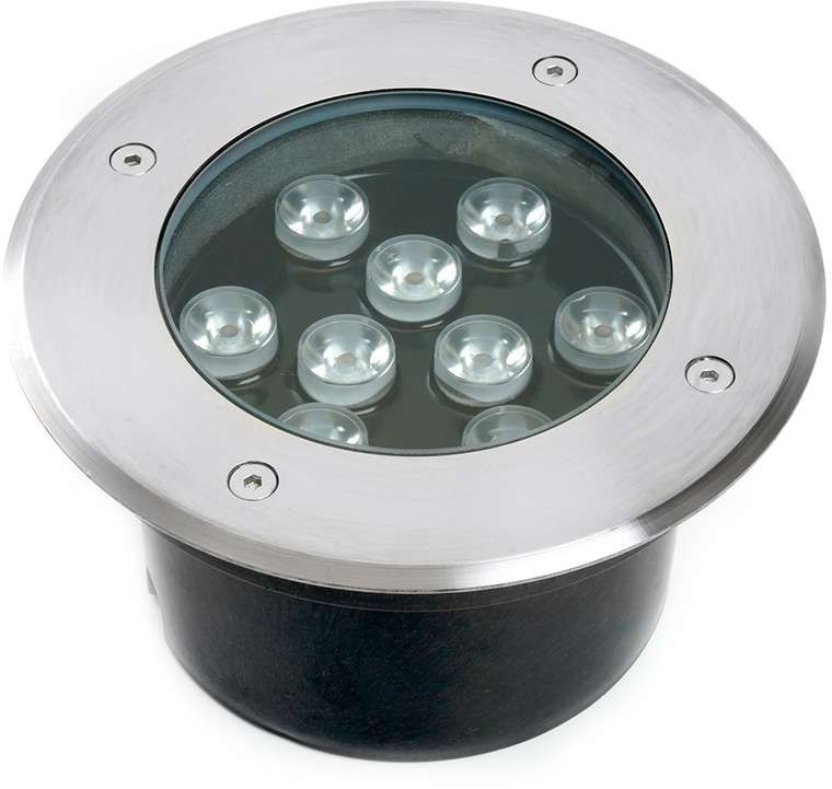 Встиваемый светодиодный светильник (грунтовый) Feron SP2803 48469 10W, AC12V, низковольтный, 3000К, металлик, 160*H90mm, вн.диаметр: 110mm, IP67
