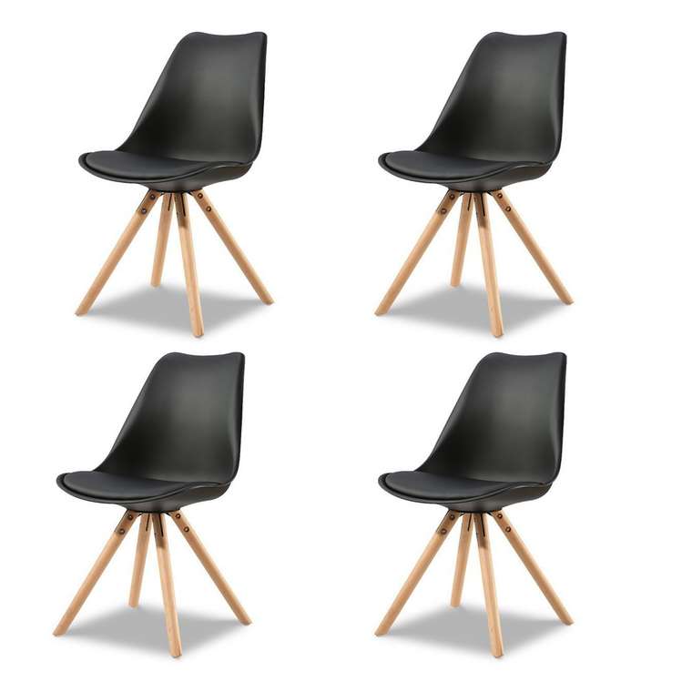 Набор из четырех стульев Кейси с деревянными  ножками черный