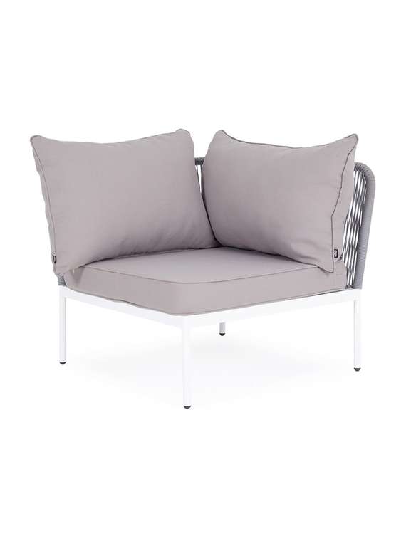 Модуль диванный угловой плетеный из роупа Касабланка светло-серого цвета