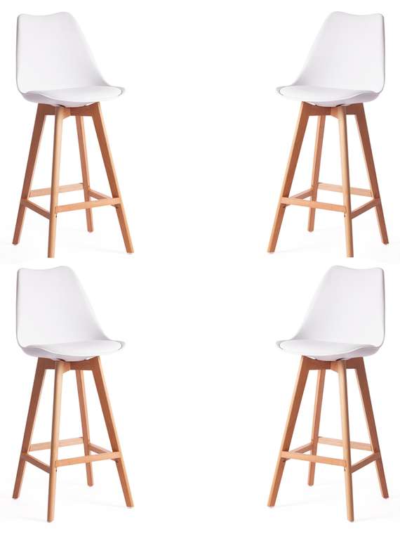 Набор из четырех барных стульев Tulip белого цвета