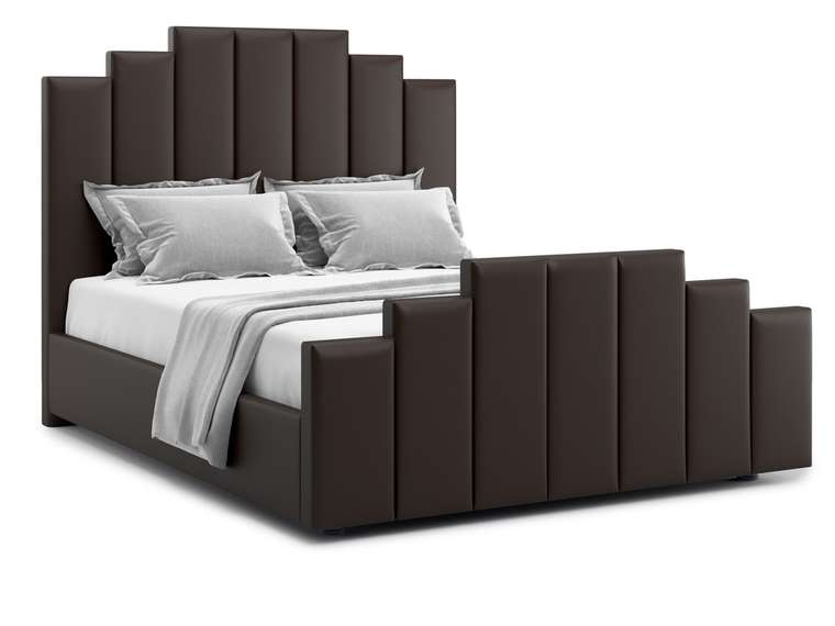Кровать Velino 160х200 темно-коричневого цвета с подъемным механизмом (экокожа)