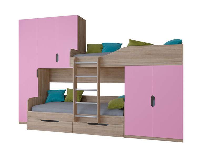 Двухъярусная кровать Лео 80х190 цвета Дуб Сонома-розовый