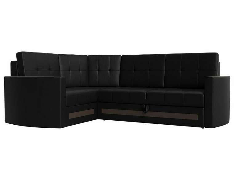 Угловой диван-кровать Белла черного цвета (экокожа) левый угол