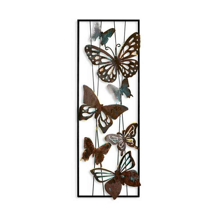 Настенный декор ручной работы Бабочки 32х90 из металла черно-коричневого цвета