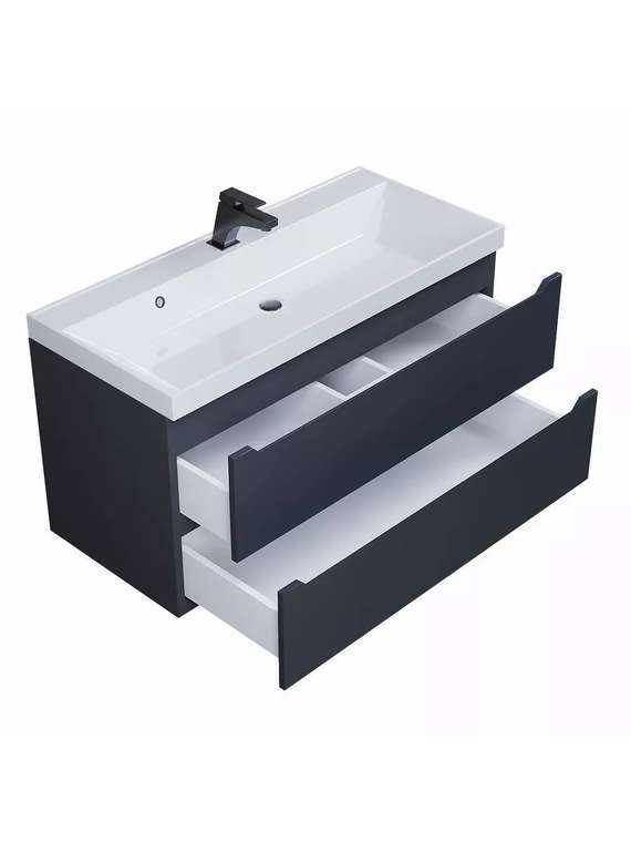 Подвесная тумба под раковину для ванной Tanos 90 черно-матового цвета