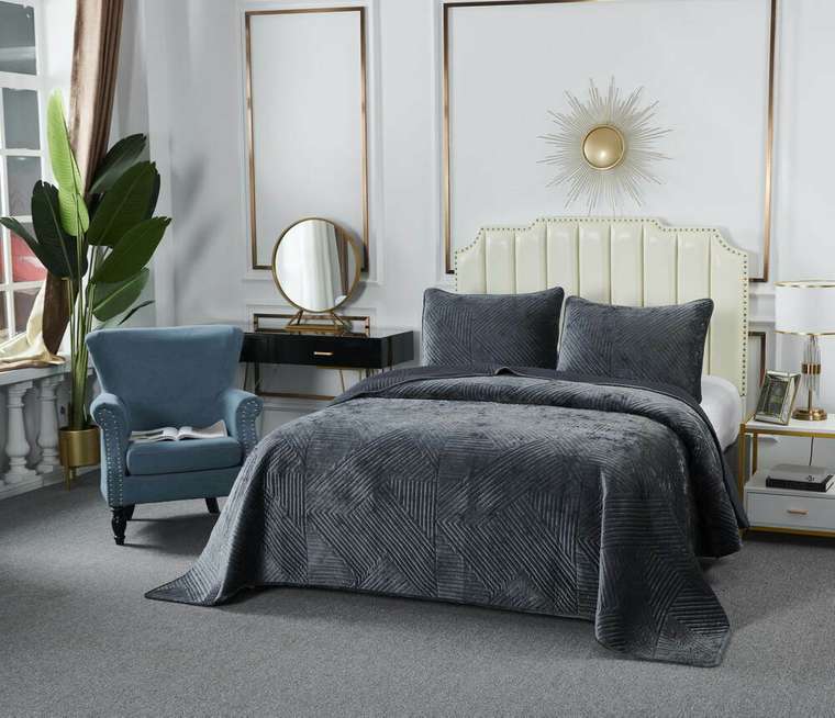 Покрывало с наволочками Патрисия 240х260 антрацитового цвета