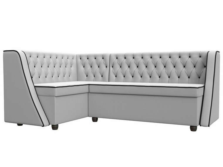 Кухонный угловой диван Лофт белого цвета (экокожа) левый угол