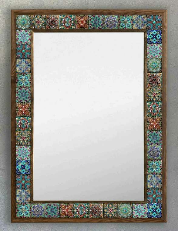 Настенное зеркало 53x73 с каменной мозаикой бирюзово-голубого цвета