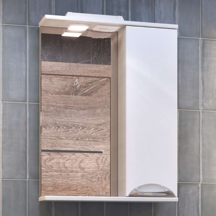 Шкаф навесной с зеркалом Каллао 50 белого цвета со спотом правый