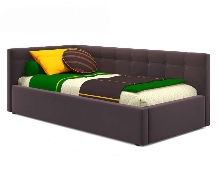 Кровать Bonna 90х200 коричневого цвета с подъемным механизмом и матрасом 
