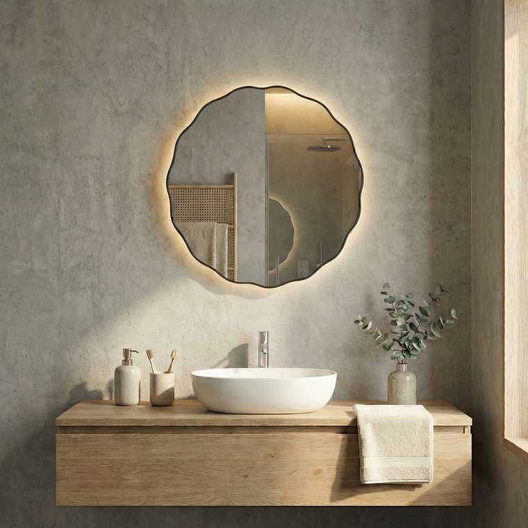 Настенное зеркало Fancy S D60 в раме черного цвета с подсветкой