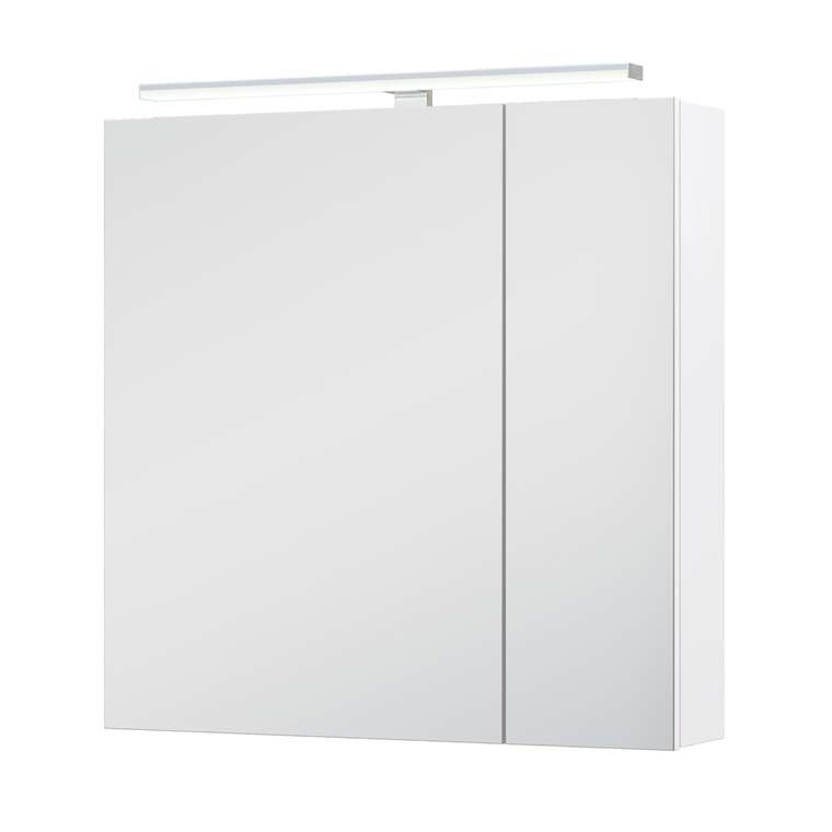 Шкаф навесной с зеркалом Plaza 70 белого цвета со светильником