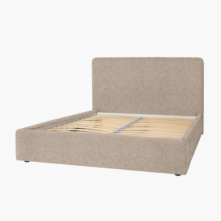 Кровать Cozy 200х200 бежевого цвета в обивке из рогожки с подъёмным механизмом