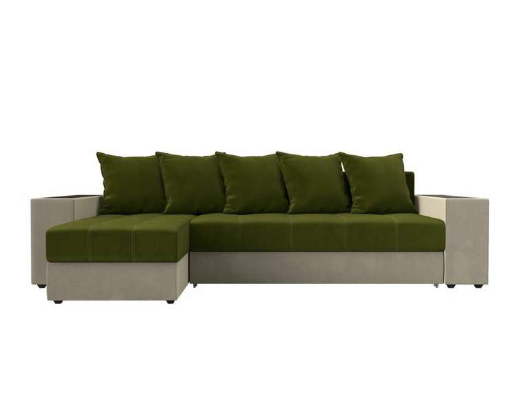 Угловой диван-кровать зелено-бежевого цвета Дубай левый угол