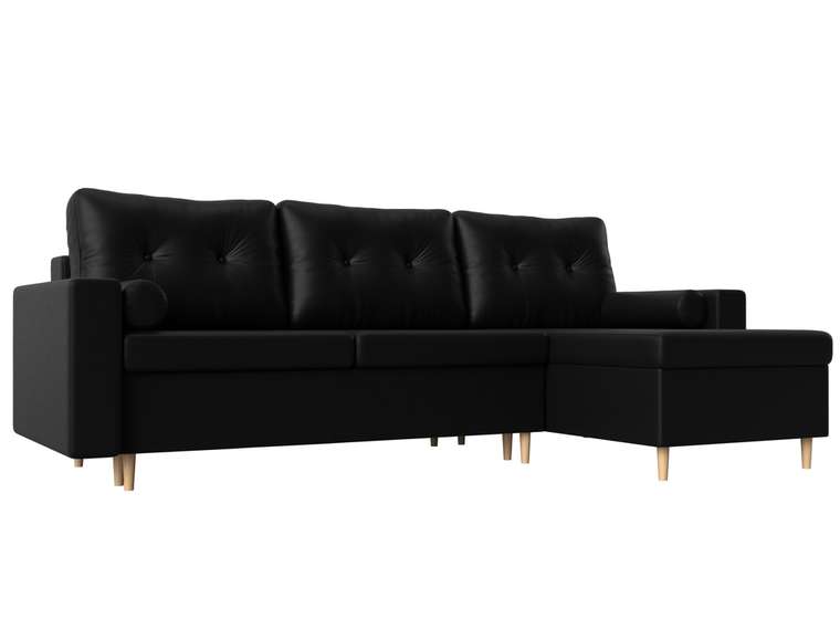 Угловой диван-кровать Белфаст черного цвета (экокожа)  правый угол