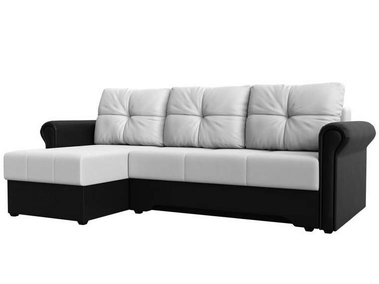 Угловой диван-кровать Леон белого цвета (экокожа) левый угол