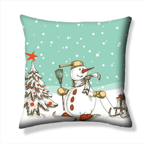 Декоративная подушка "Снеговик с санками"