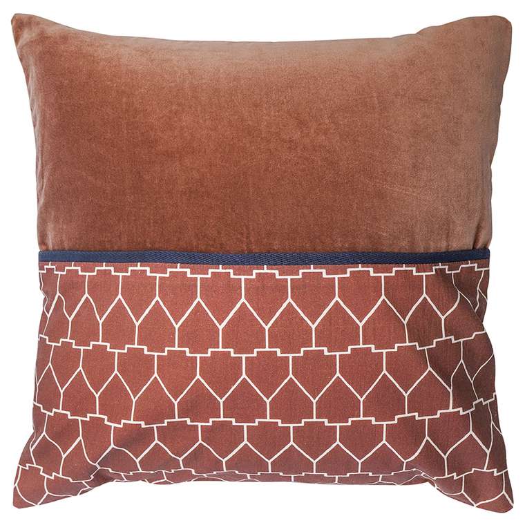 Чехол на подушку из хлопкового бархата с геометрическим принтом Ethnic 45х45 терракотового цвета