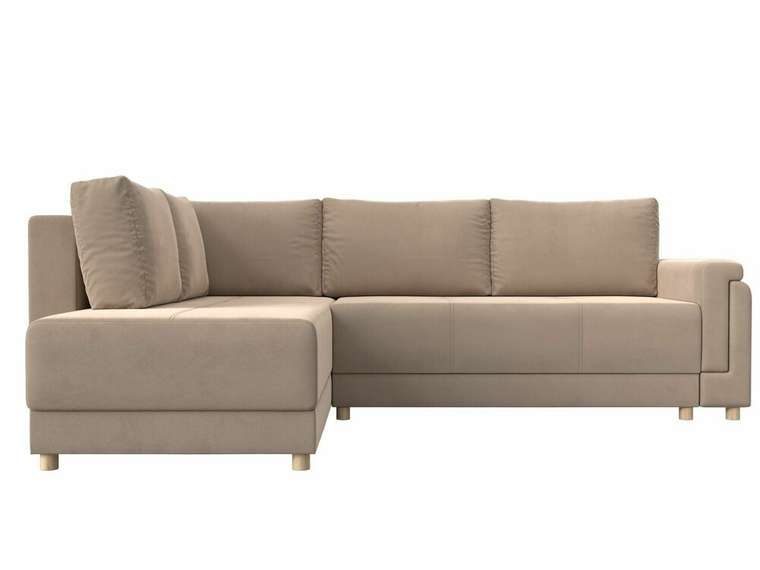 Угловой диван-кровать Лига 024 бежевого цвета левый угол