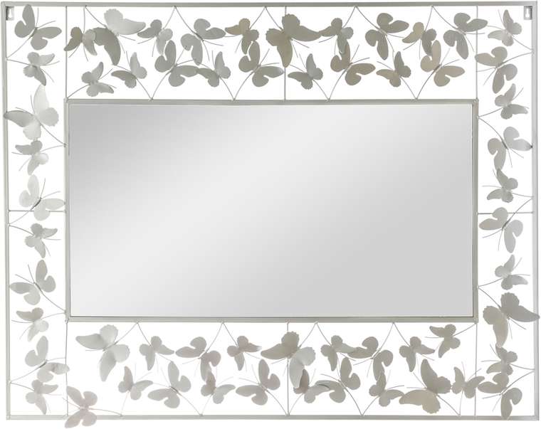 Зеркало настенное 85х110 с бабочками серебряного цвета