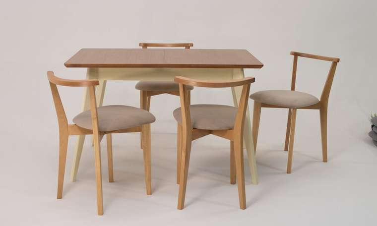 Обеденная группа Сканди 120 со стульями бежево-коричневого цвета