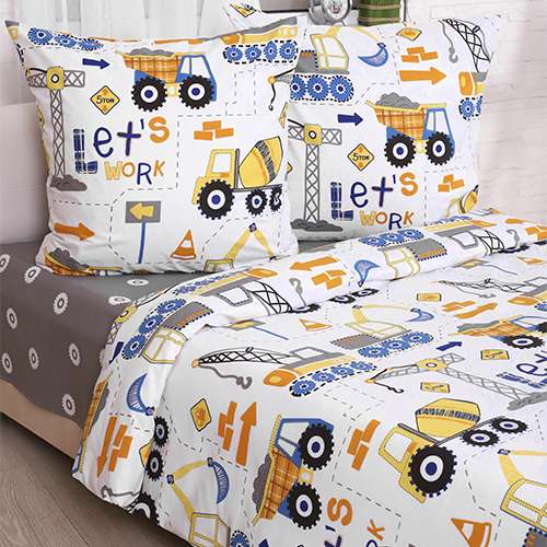 КПБ 'ДайПоспать', 1,5 спальный с 2-мя наволочками 70х70, перкаль, 100 % хлопок, пл. 105 гр./кв.м., 'Юный строитель'