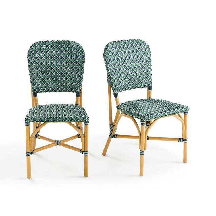 Комплект из двух плетеных стульев из ротанга Musette синего цвета