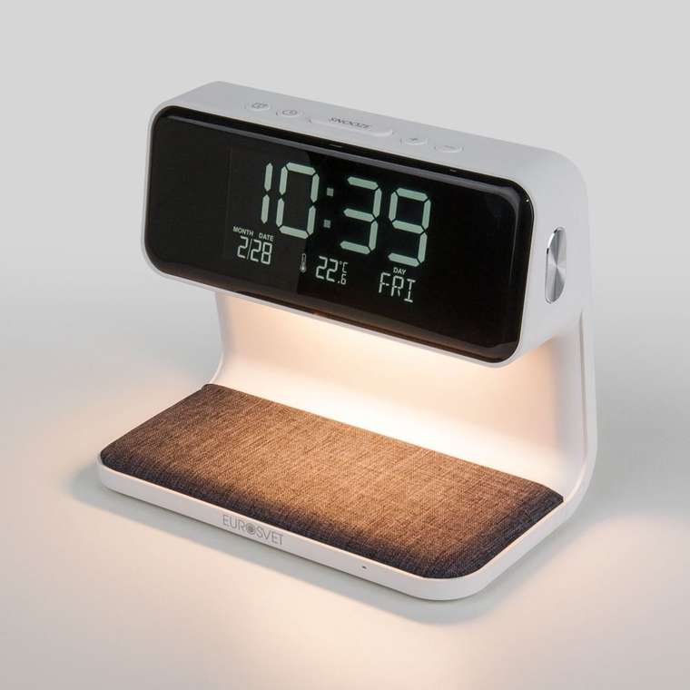 Светодиодная настольная лампа с беспроводной зарядкой и будильником 80506/1 белый Smith