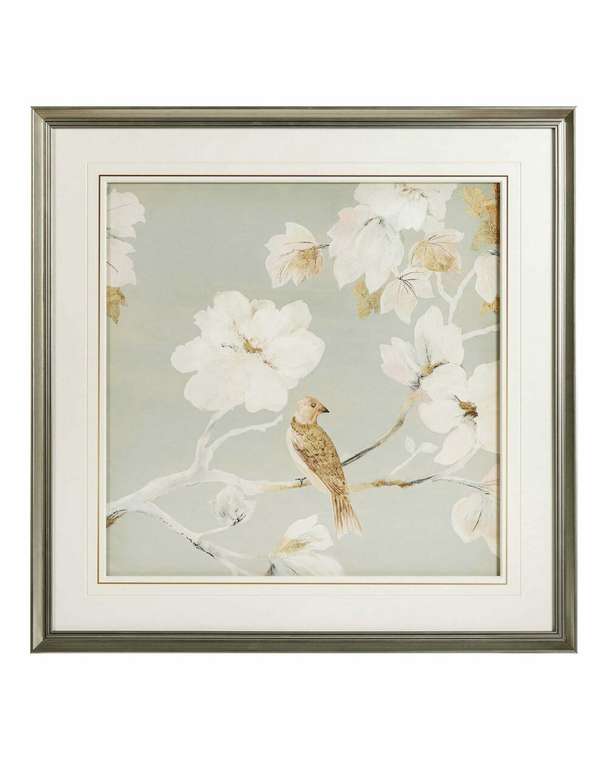 Постер в раме Birds and flowers–I 80х80 в раме серебряного цвета