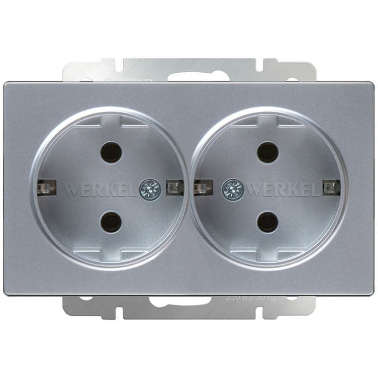 W1172006/ Розетка двойная с заземлением (серебряный) W1172006 Встраиваемые механизмы серебряные