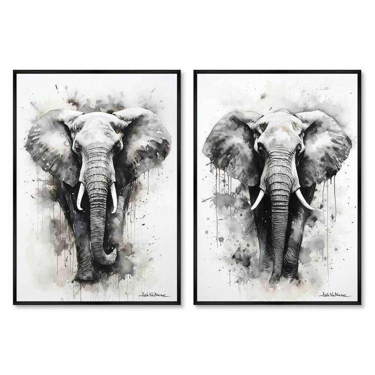 Набор из двух репродукций картин Walking elephants, 2024г.