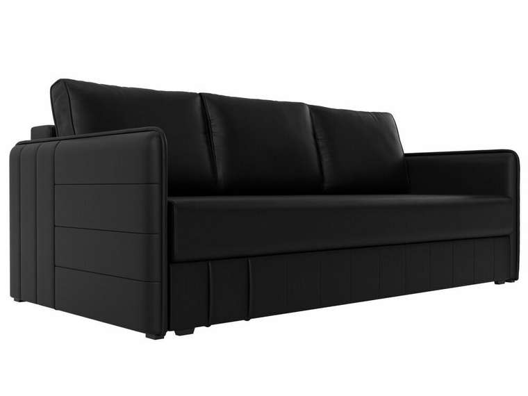 Прямой диван-кровать Слим черного цвета (экокожа) с пружинным блоком